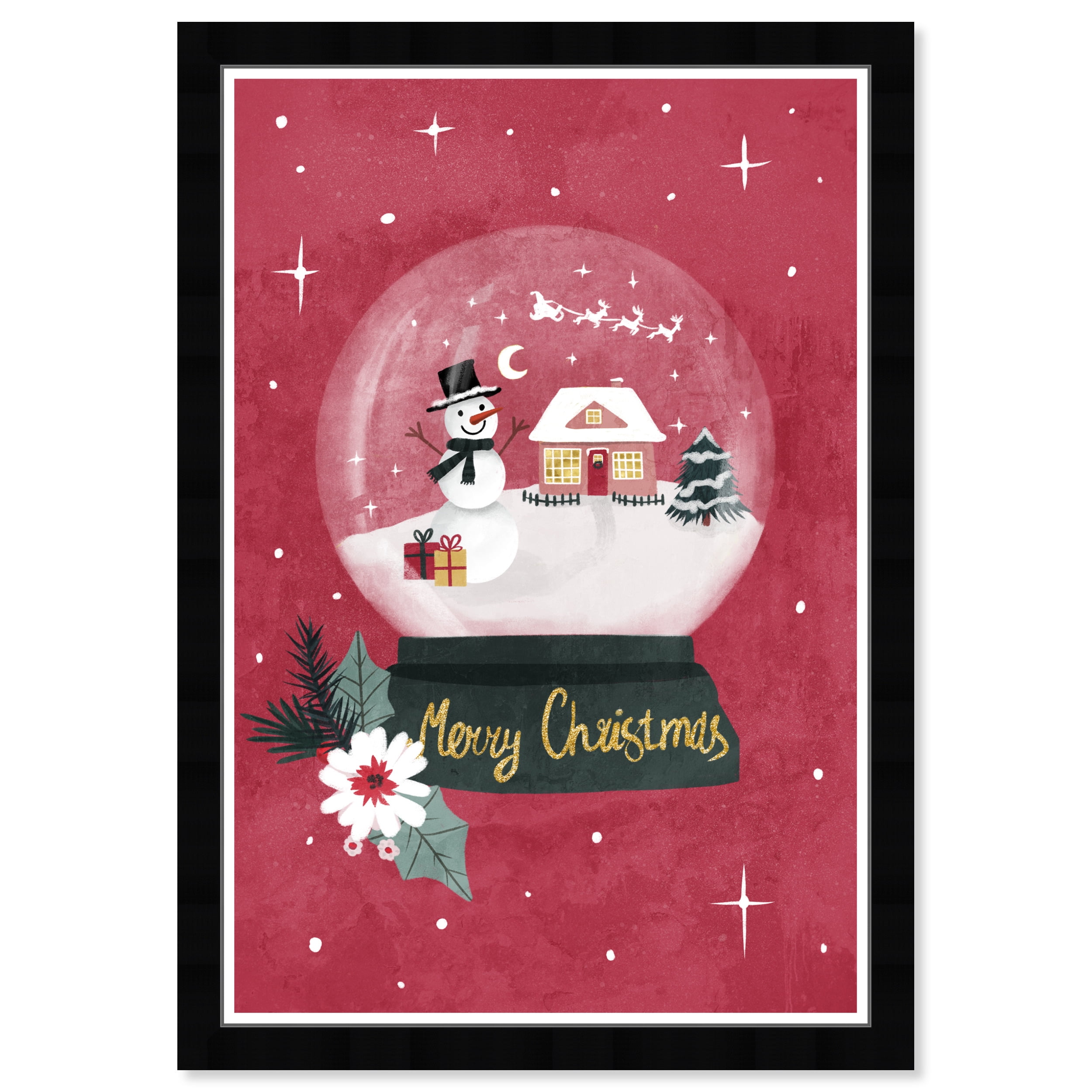 Wynwood Studio Holiday and Seasonal Wall Art Framed Print Holiday Snowglobe Red Holidays Red White