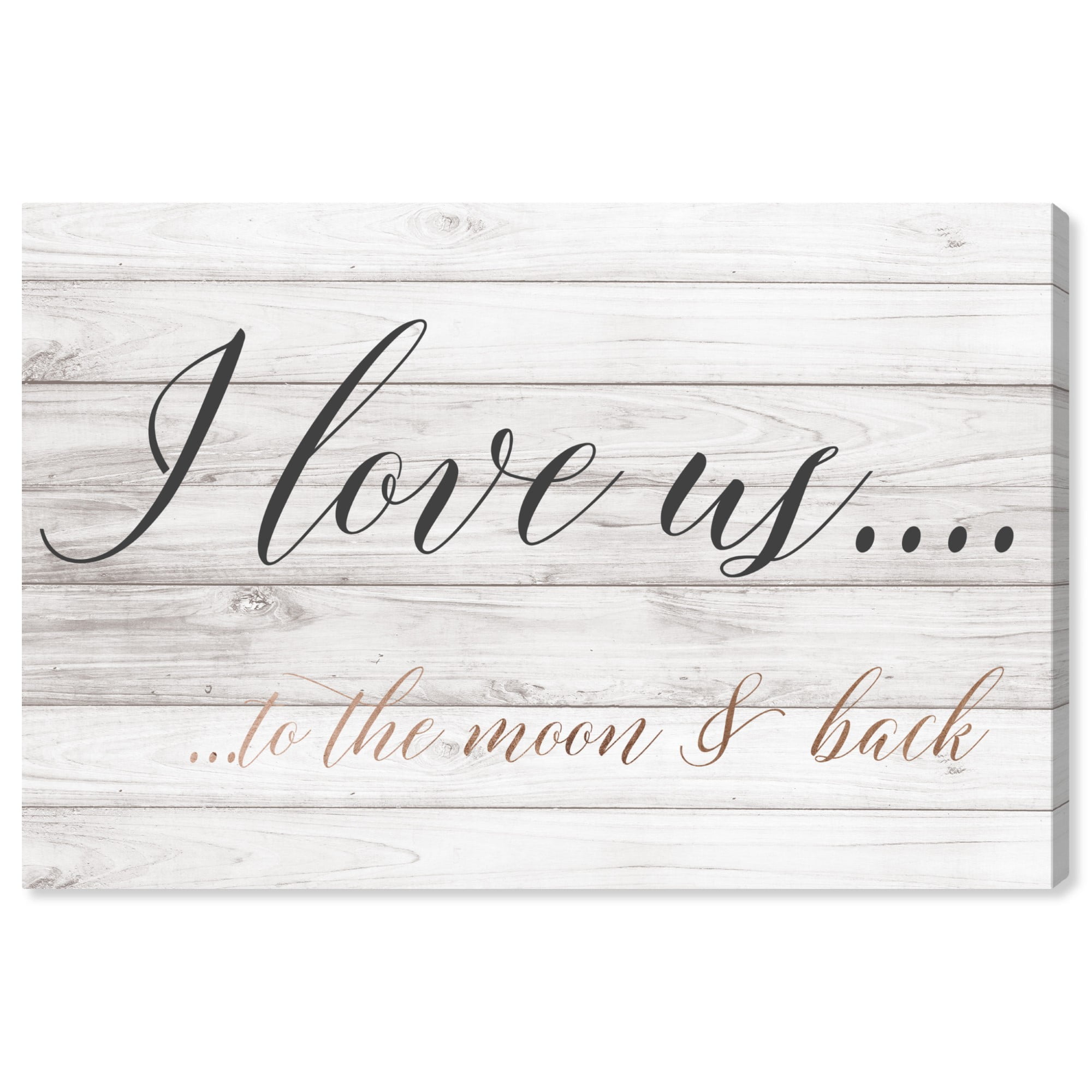 Wynwood Studio 'I Love Us To The Moon and Back Rose Gold' Typography and Quotes Wall Art Canvas Print - Gray, Bronze, 36" x 24"