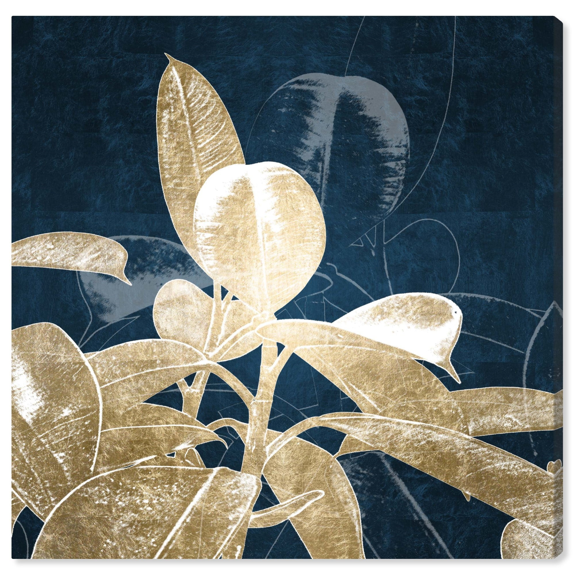 Wynwood Studio 'Indigo Flower Gold' Floral and Botanical Wall Art Canvas Print - Gold, Blue, 30" x 30"