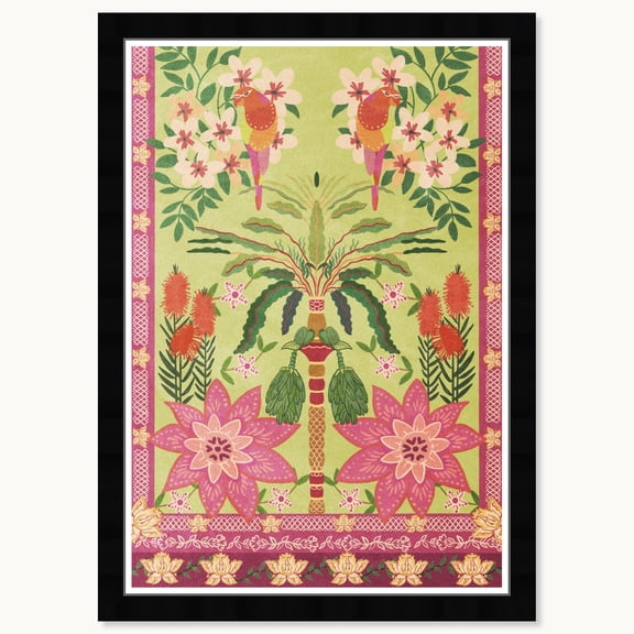 Wynwood Studio Jungle Tapestry Ii Framed Tropical Chinoiserie Art Prints, 15" x 21", Black Satin Flat Frame