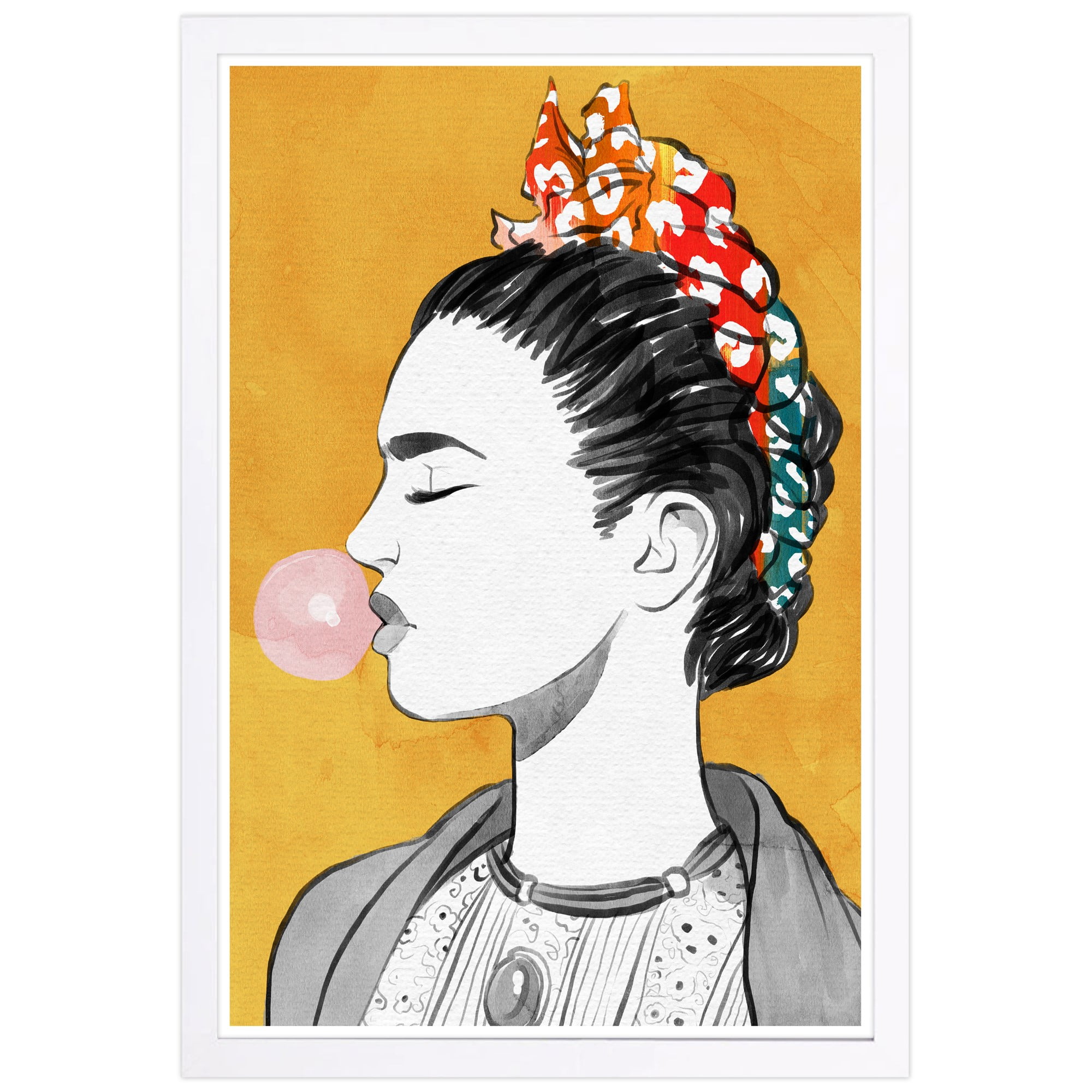 Wynwood Studio 'Latina Bubble Popper' People and Portraits Framed Wall Art Print - Yellow, Black