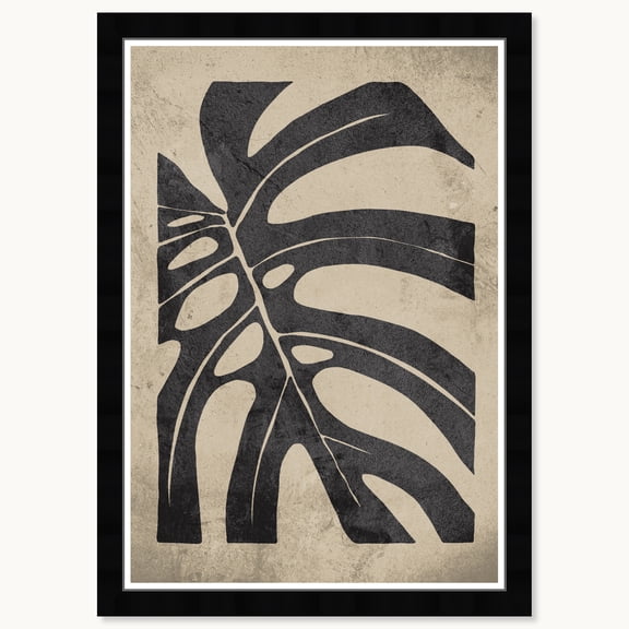 Wynwood Studio Leaf Detail Framed Boho Minimalist Abstract Prints, 15" x 21", Black Satin Flat Frame