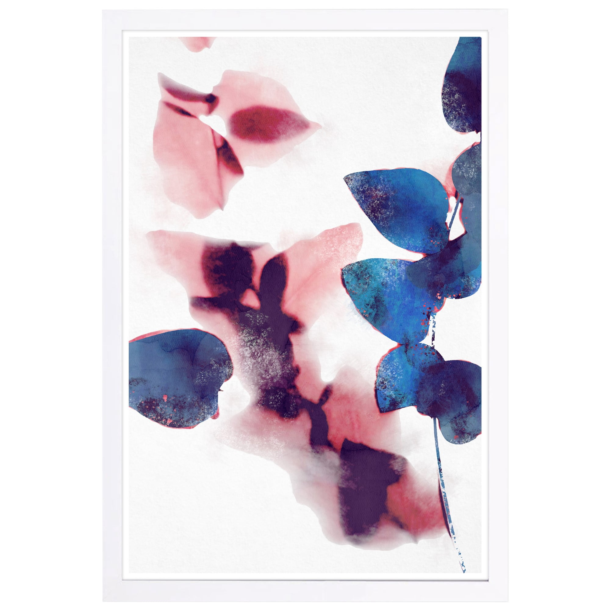 Wynwood Studio 'Like Cyanotype Leaves' Abstract Framed Wall Art Print - Blue, Pink