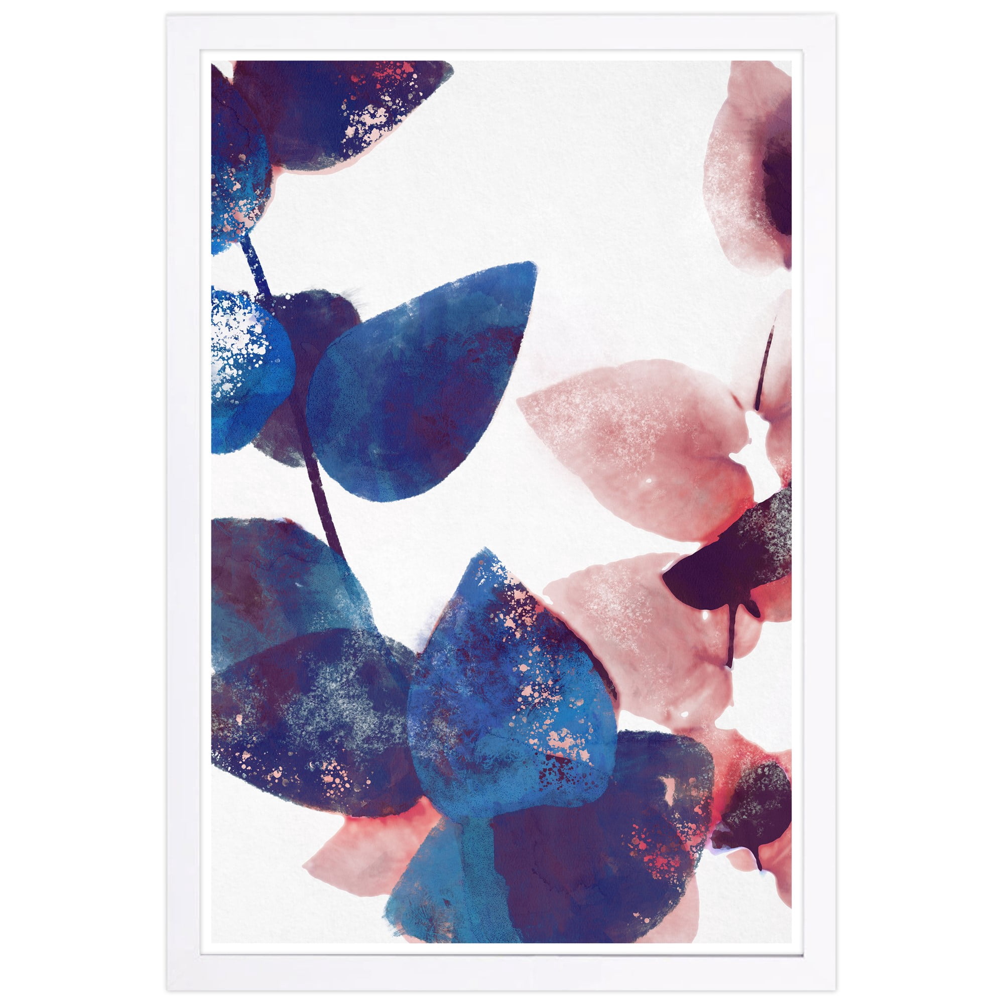 Wynwood Studio 'Like Cyanotype Leaves II' Floral and Botanical Framed Wall Art Print - Blue, Pink