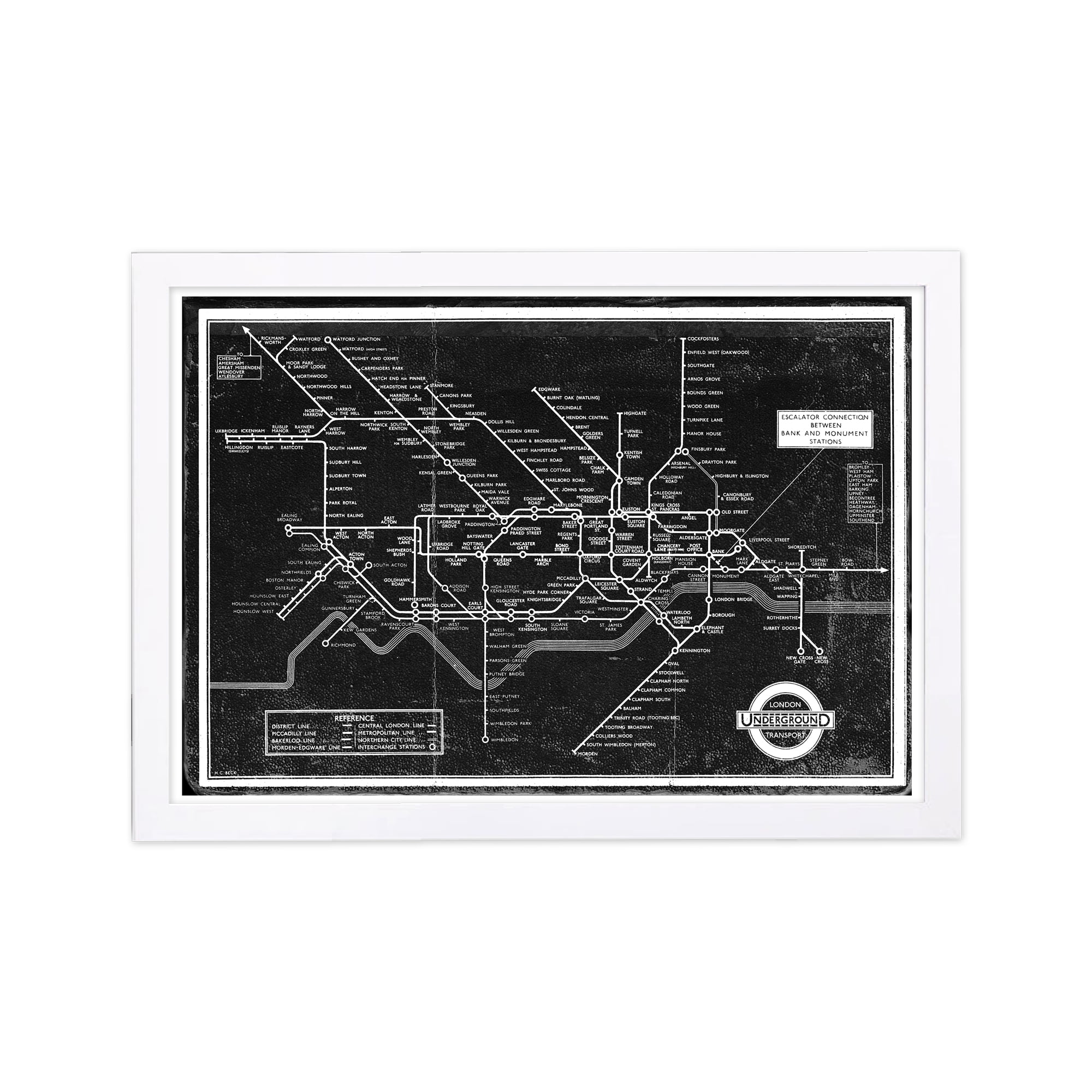 White Framed London Underground Map 1934 Graphic Print
