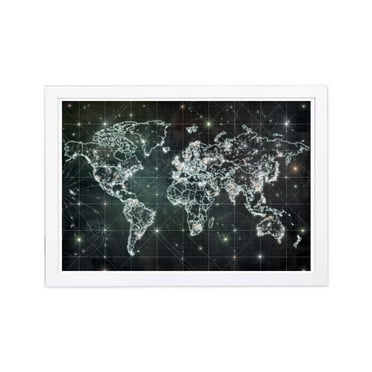 Wynwood Studio 'Mapamundi Galaxy' Maps and Flags Framed Wall Art Print - Black, White