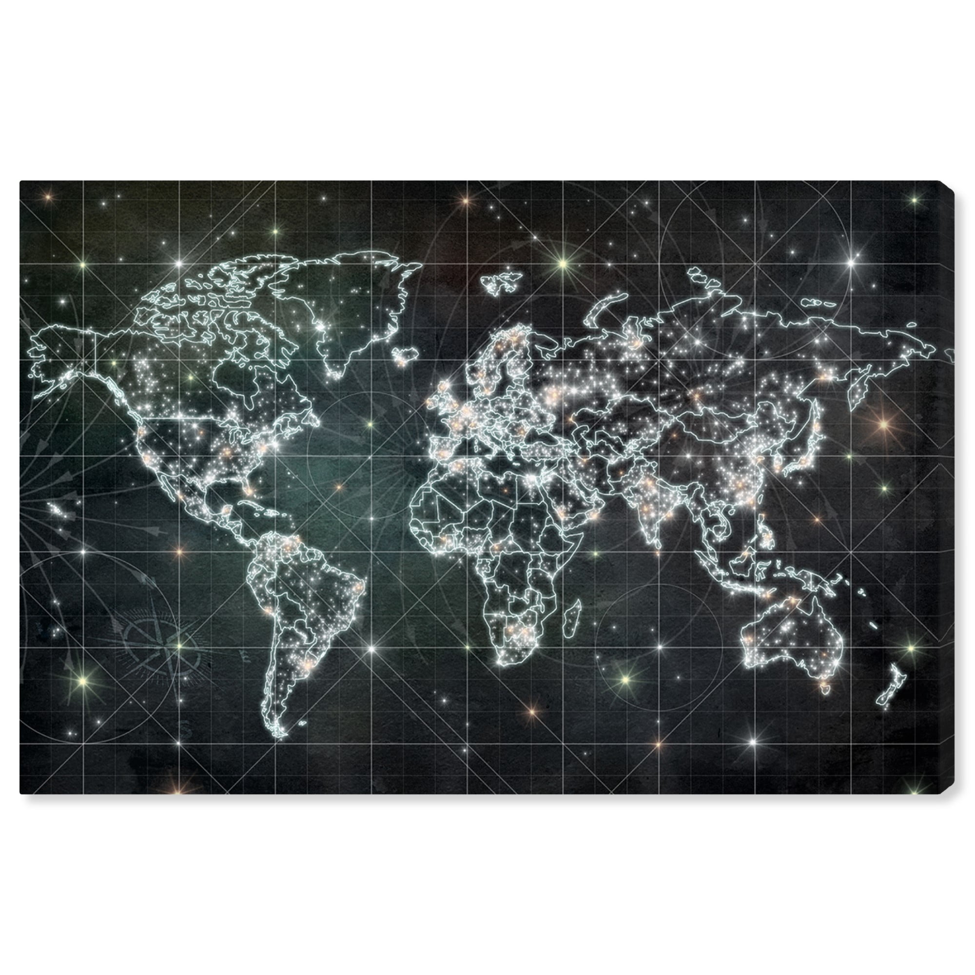 Wynwood Studio 'Mapamundi Galaxy' Maps and Flags Wall Art Canvas Print - Black, White, 24" x 16"