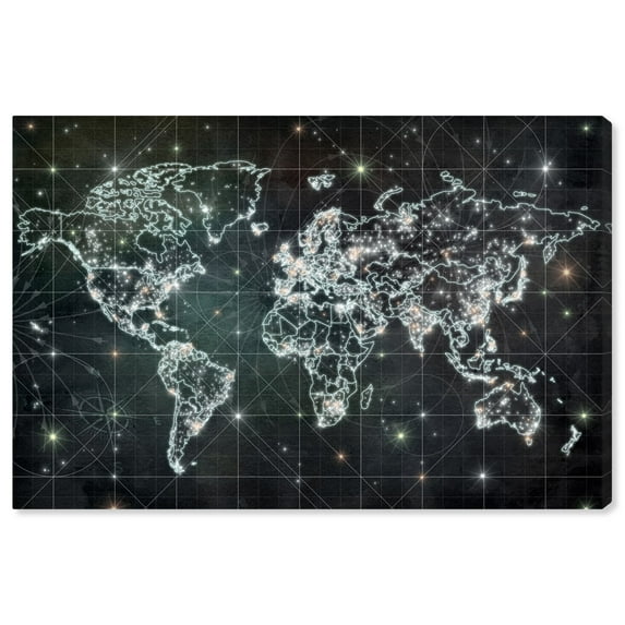 Wynwood Studio 'Mapamundi Galaxy' Maps and Flags Wall Art Canvas Print - Black, White, 30" x 20"