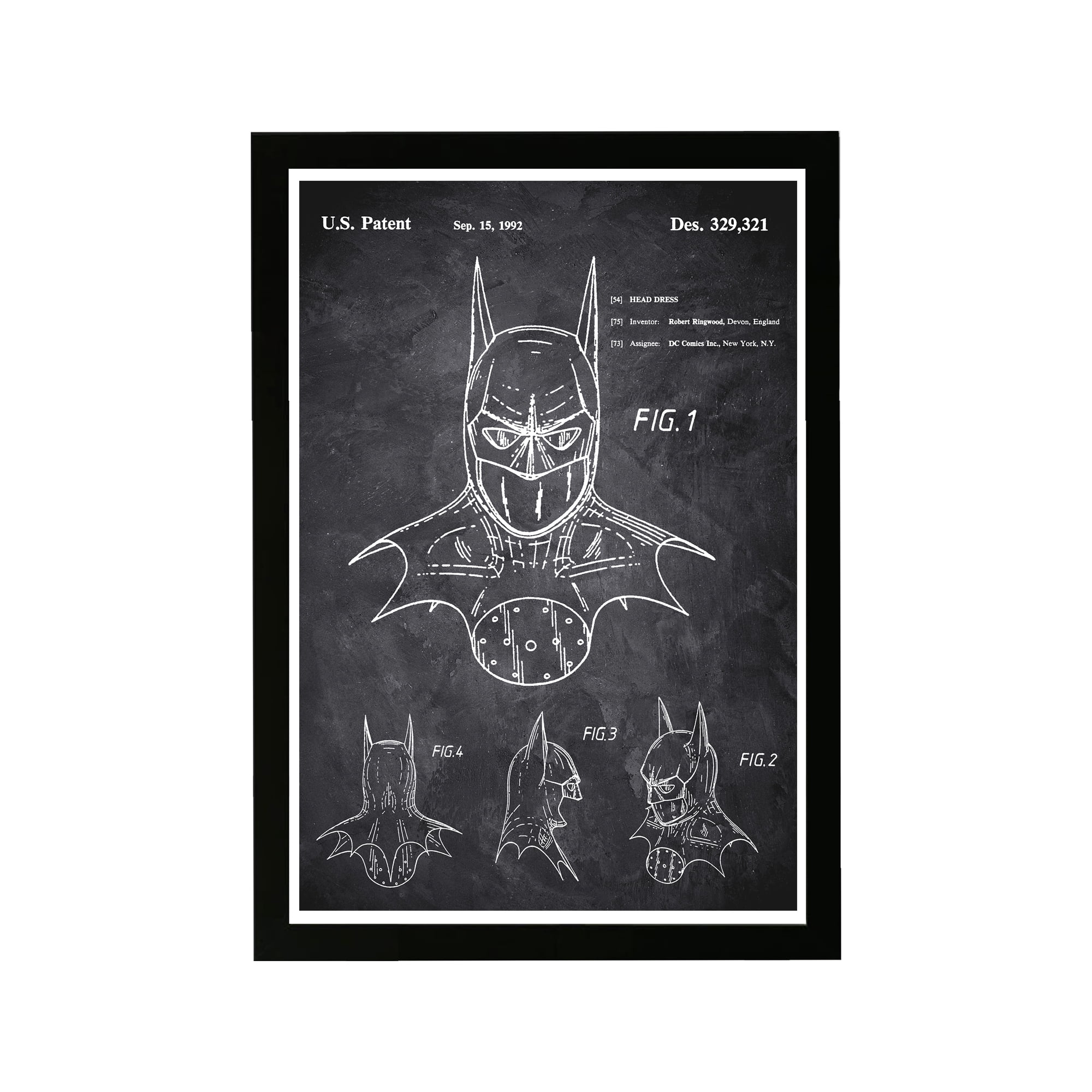 Wynwood Studio Movies and TV Framed Wall Art Prints 'Batman 1992 Chalkboard' Movie Characters Home Décor - Black, White, 13" x 19"