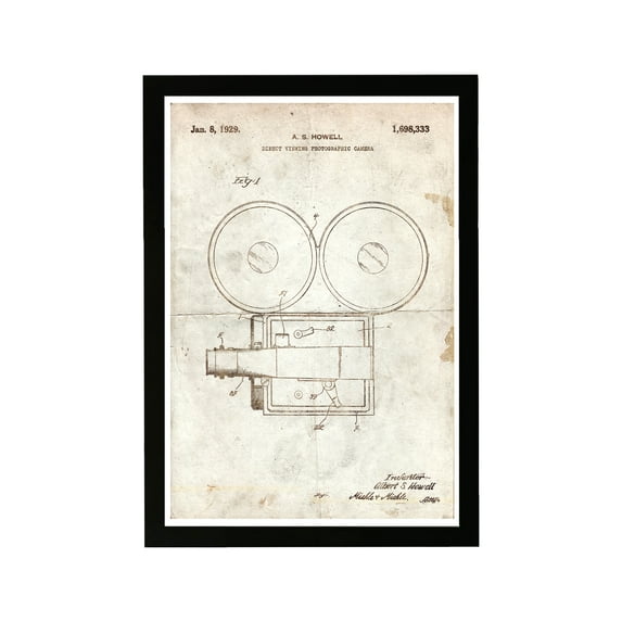 Wynwood Studio Movies and TV Framed Wall Art Prints 'Direct Viewing Photographic Camera 1929 Parchment' Broadway - White, Brown, 13" x 19"