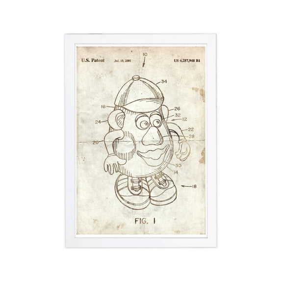 Wynwood Studio 'Mr Potato 2001 Parchment' Symbols and Objects Framed Wall Art Print - Brown, White
