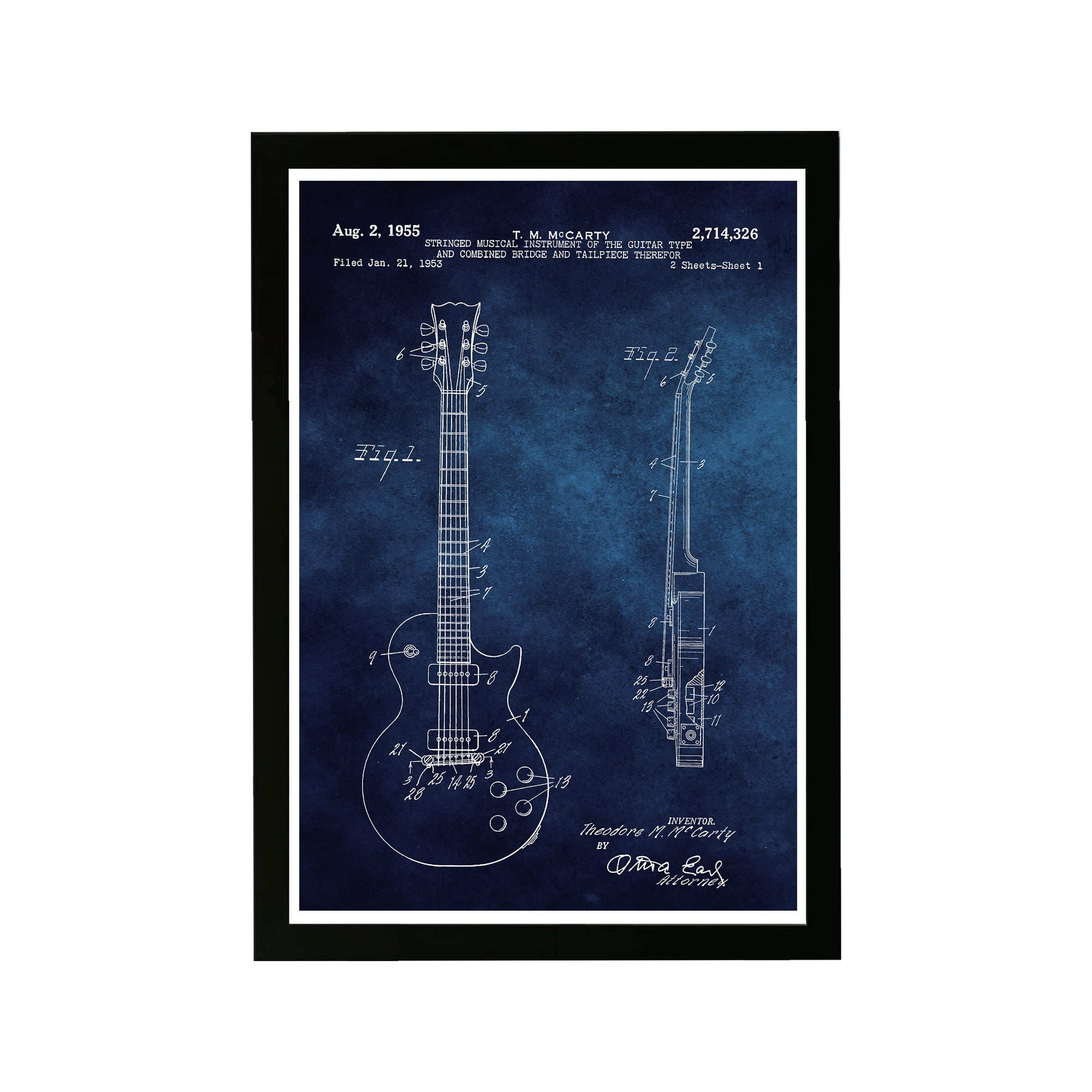 Gibson Les Paul 1955 Blue Chalkboard Framed Canvas Print