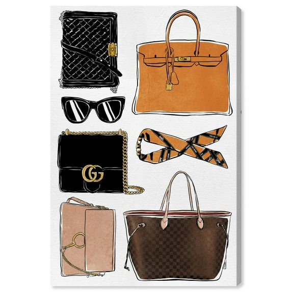 Wynwood Studio 'My Purse Collection' Fashion and Glam Wall Art Canvas Print - Orange, Brown, 16" x 24"