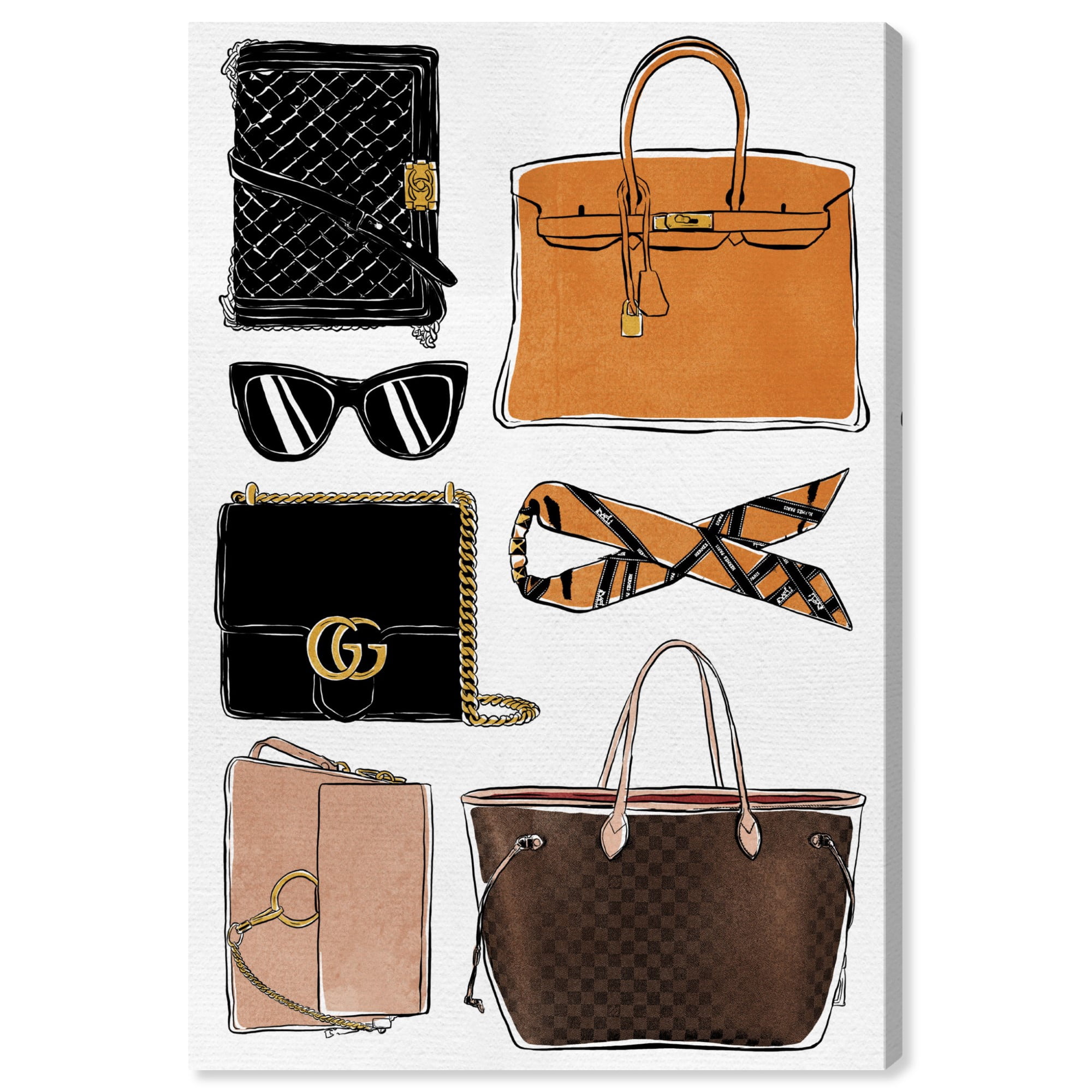 Wynwood Studio 'My Purse Collection' Fashion and Glam Wall Art Canvas Print - Orange, Brown, 20" x 30"