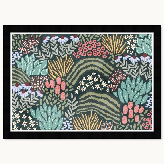 Wynwood Studio Nature Floral Path Framed Trendy Maximalist Decor 1 Piece Canvas Wall Art, 21" x 15", Black Satin Flat Frame