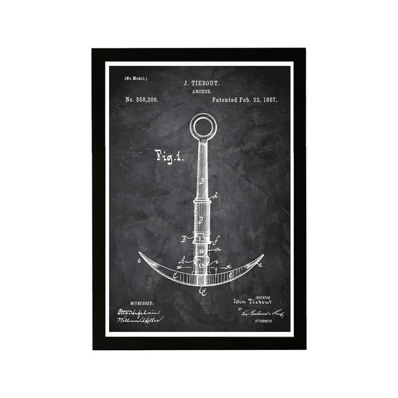 Wynwood Studio Nautical and Coastal Framed Wall Art Prints 'Anchor 1887 Chalkboard' Nautical Watercrafts - Black, White, 13" x 19"
