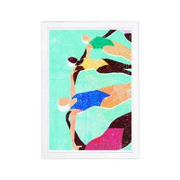 Wynwood Studio Nautical and Coastal Framed Wall Art Prints 'Pool Angels' Coastal Home Décor - Blue, Green, 13" x 19"