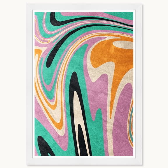 Wynwood Studio Neon Cascade Framed Retro Colorful Abstract Prints, 15 " x 21 ", White Satin Flat Frame