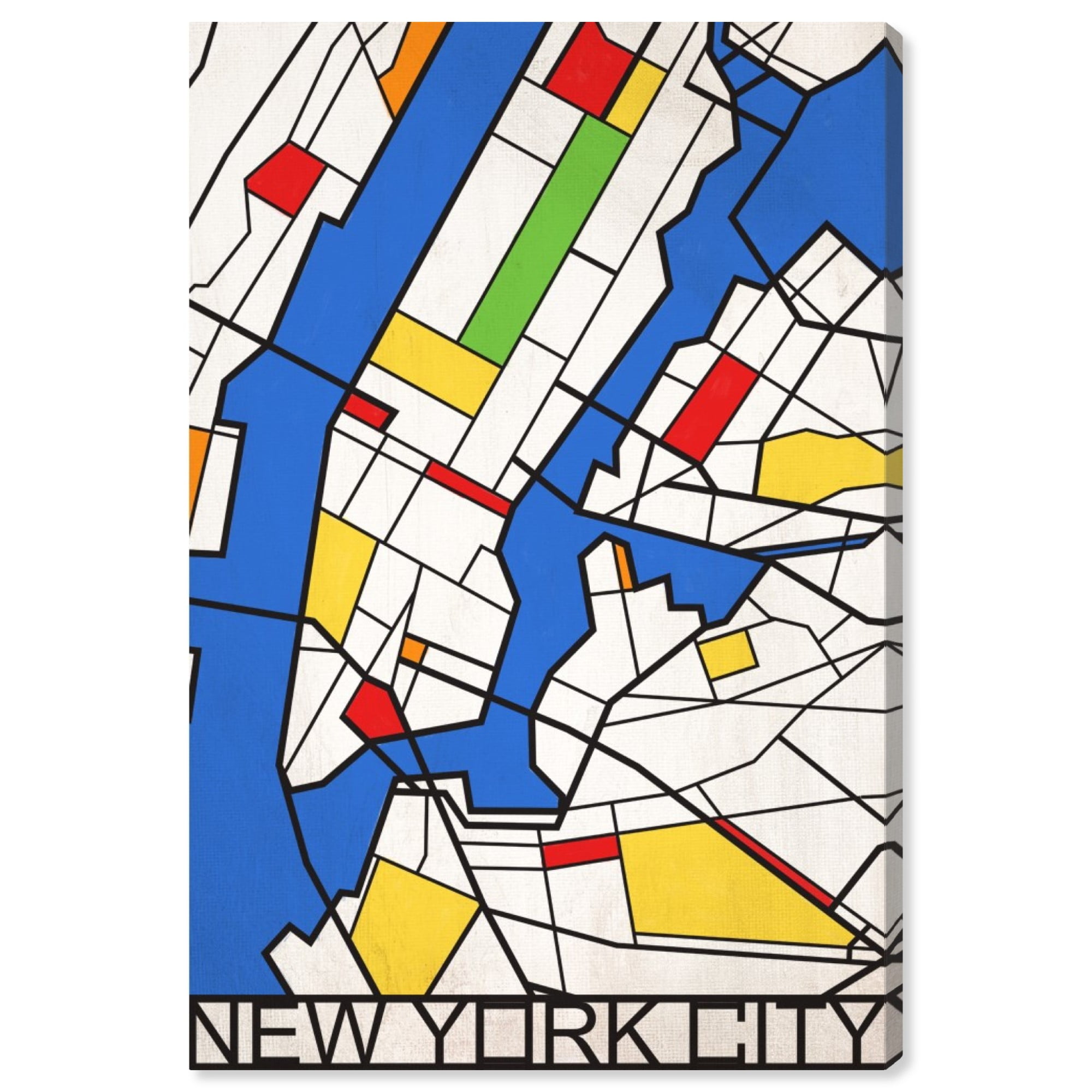 Wynwood Studio 'New York Solid Color Map' Maps and Flags Wall Art Canvas Print - Blue, White, 16" x 24"
