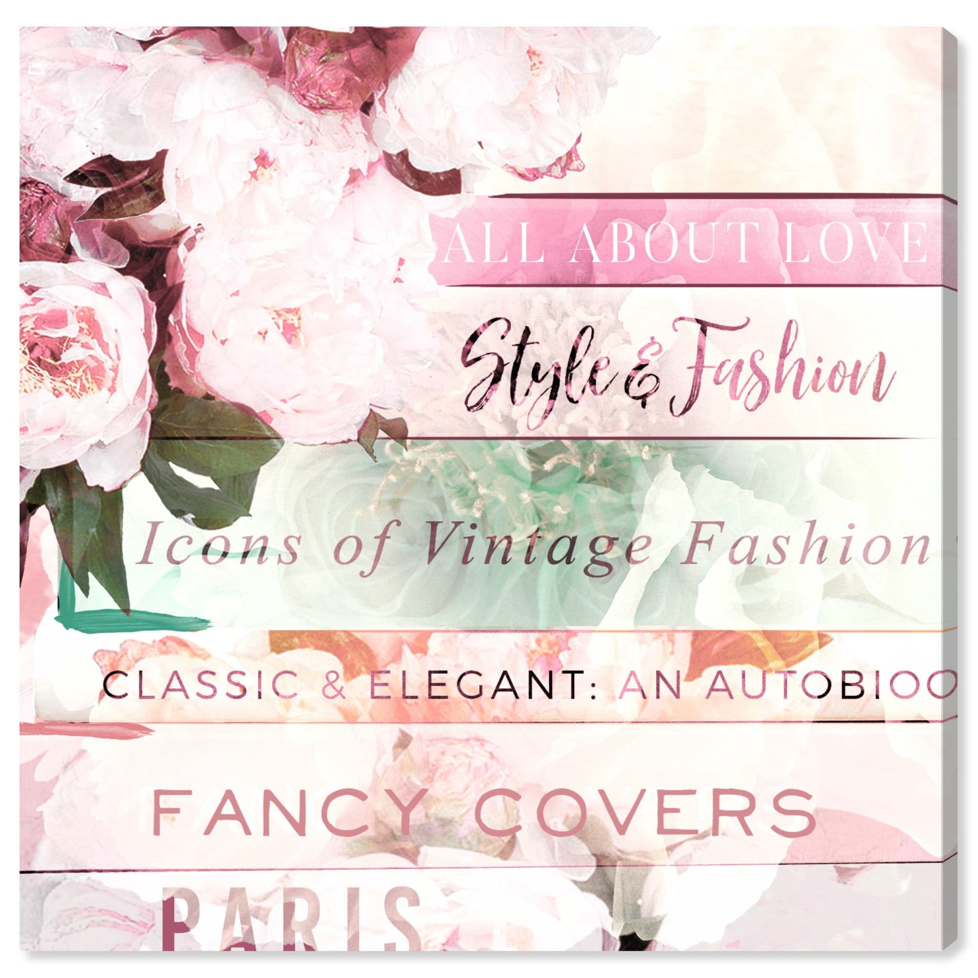Wynwood Studio 'Pastel Love Books' Fashion and Glam Wall Art Canvas Print - Pink, Green, 20" x 20"