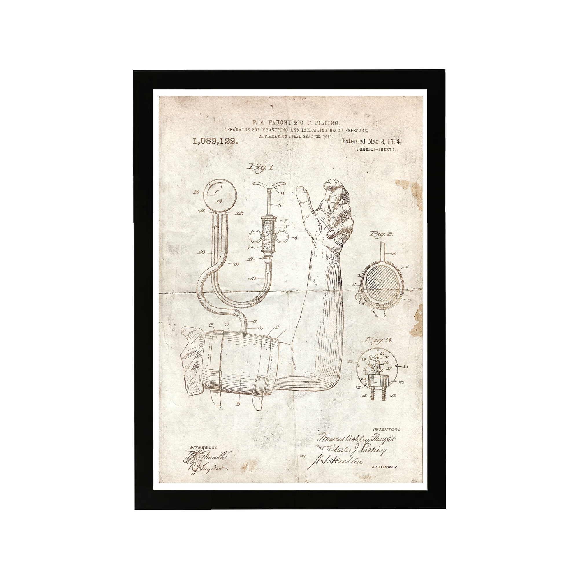 Wynwood Studio People and Portraits Framed Wall Art Prints 'Apparatus for Measuring Blood Pressure, 1914' Professions - Brown, 13" x 19"