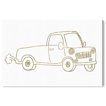Wynwood Studio 'Pickup Truck' Transportation Wall Art Canvas Print - Gold, White, 30" x 20"