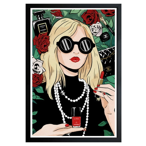 Wynwood Studio 'Portrait of a French Girl' Fashion and Glam Framed Wall Art Print - Black, Red