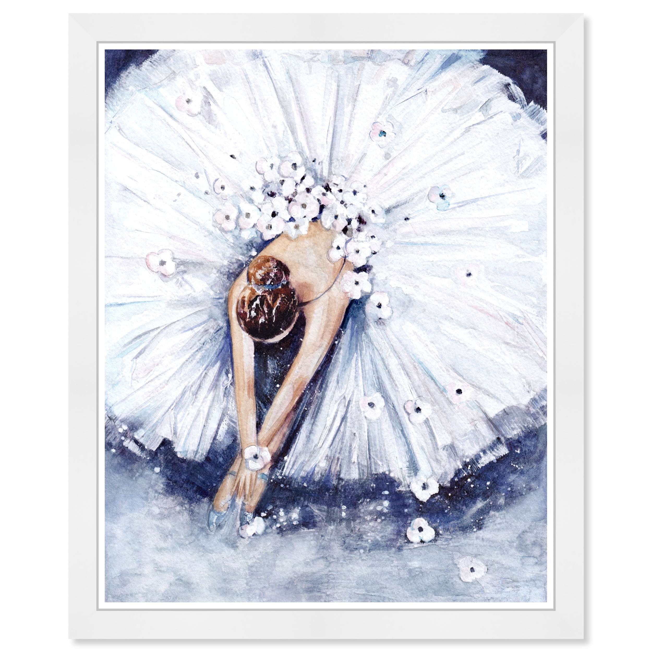 White Ballerina Canvas Print with Elegant Frame, 21x15