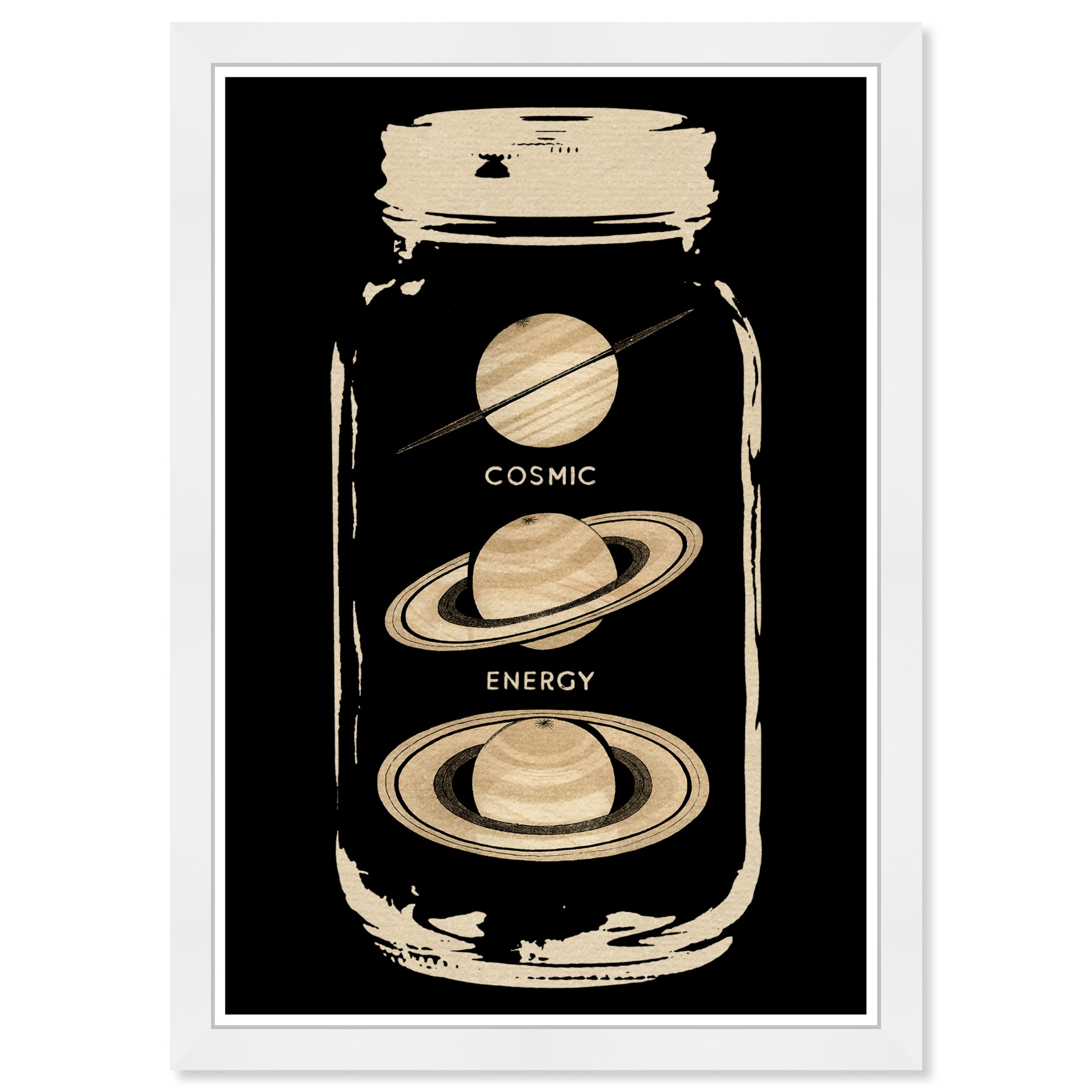 Wynwood Studio Prints Bottled Cosmic Energy Astronomy and Space Planets Wall Art Canvas Print Black Cream White 13x19