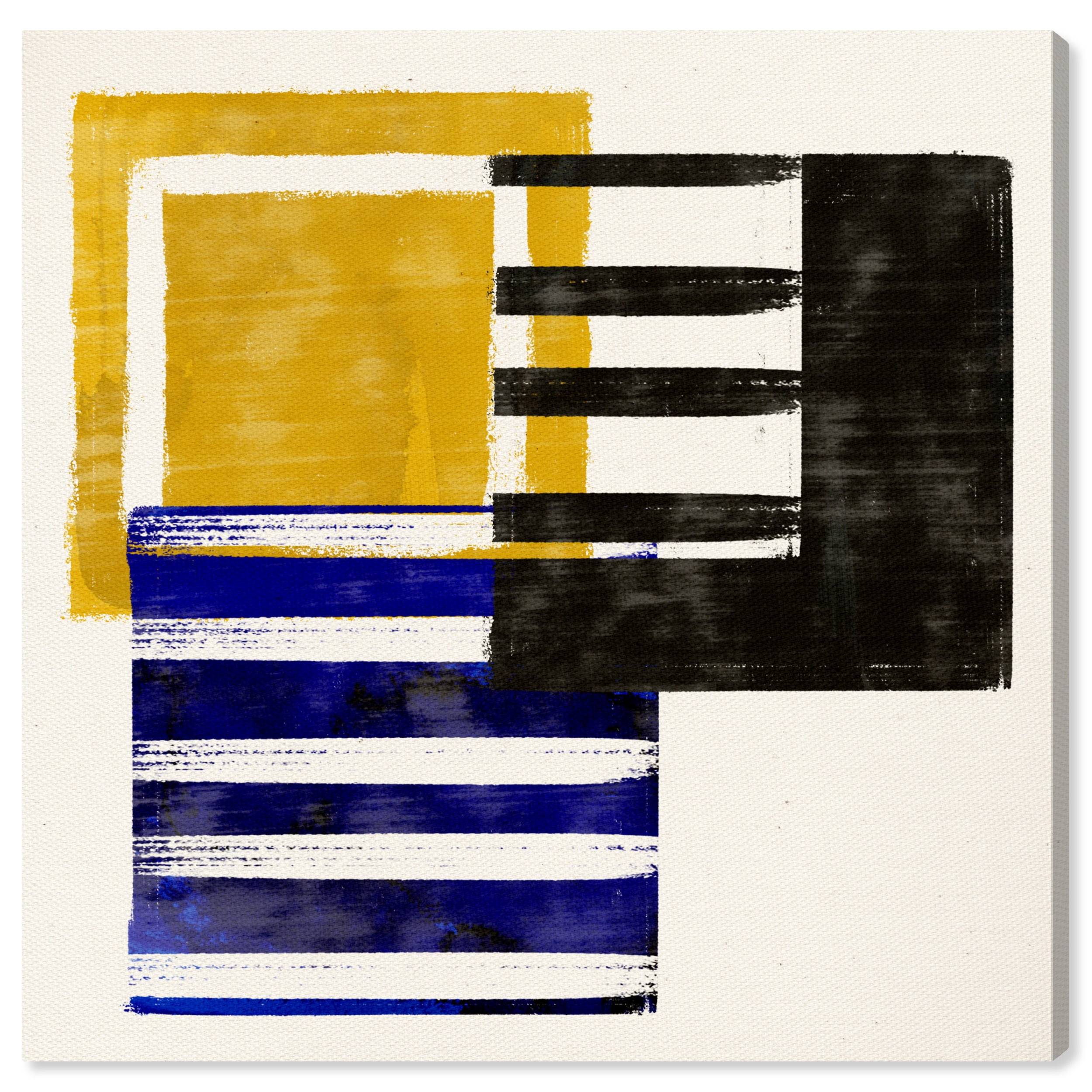Modern Abstract Yellow, Black, and Blue Canvas Wall Art 20x20