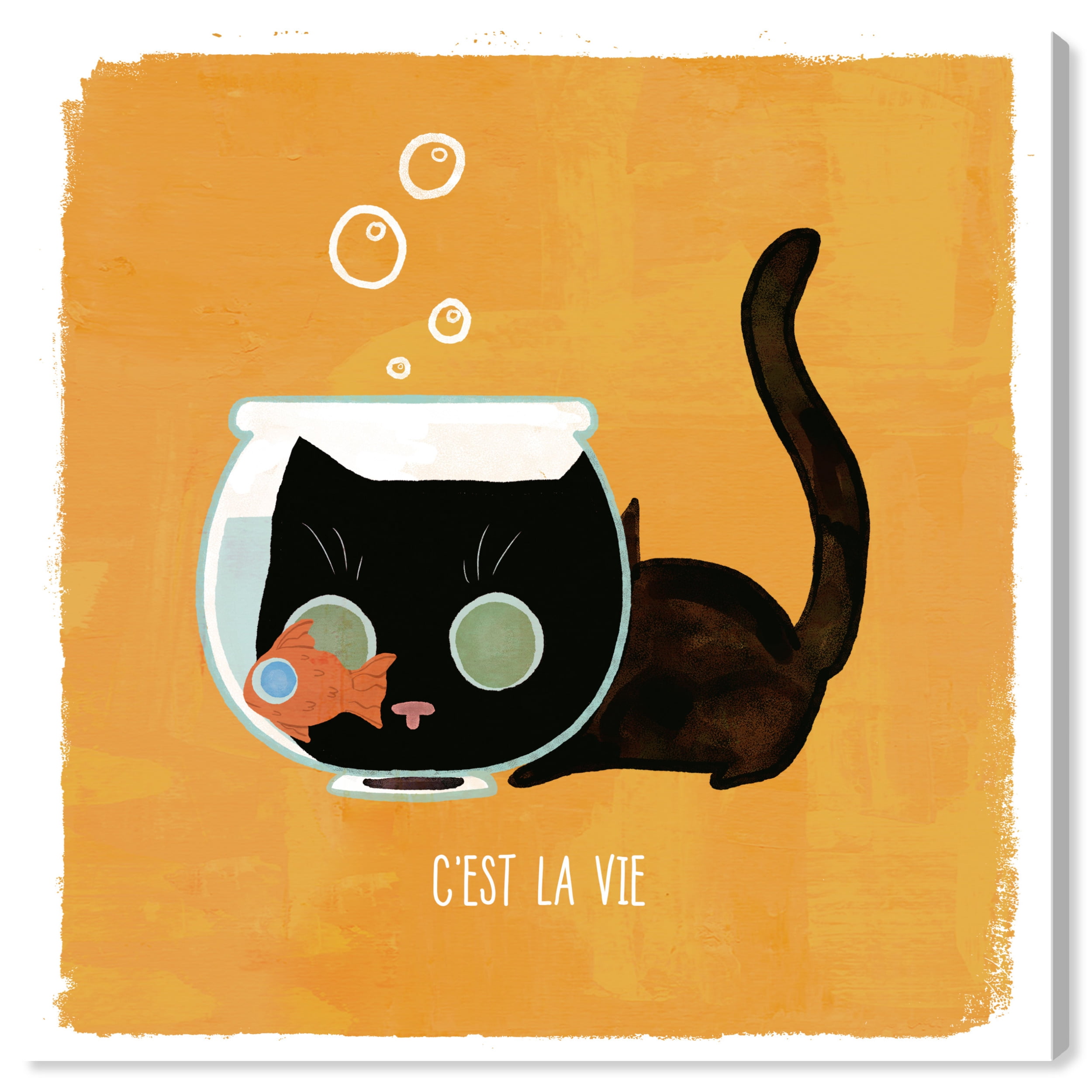 Wynwood Studio Prints Ces't La Vie Cat Typography and Quotes Funny Quotes and Sayings Wall Art Canvas Print Yellow Dark Yellow 20x20