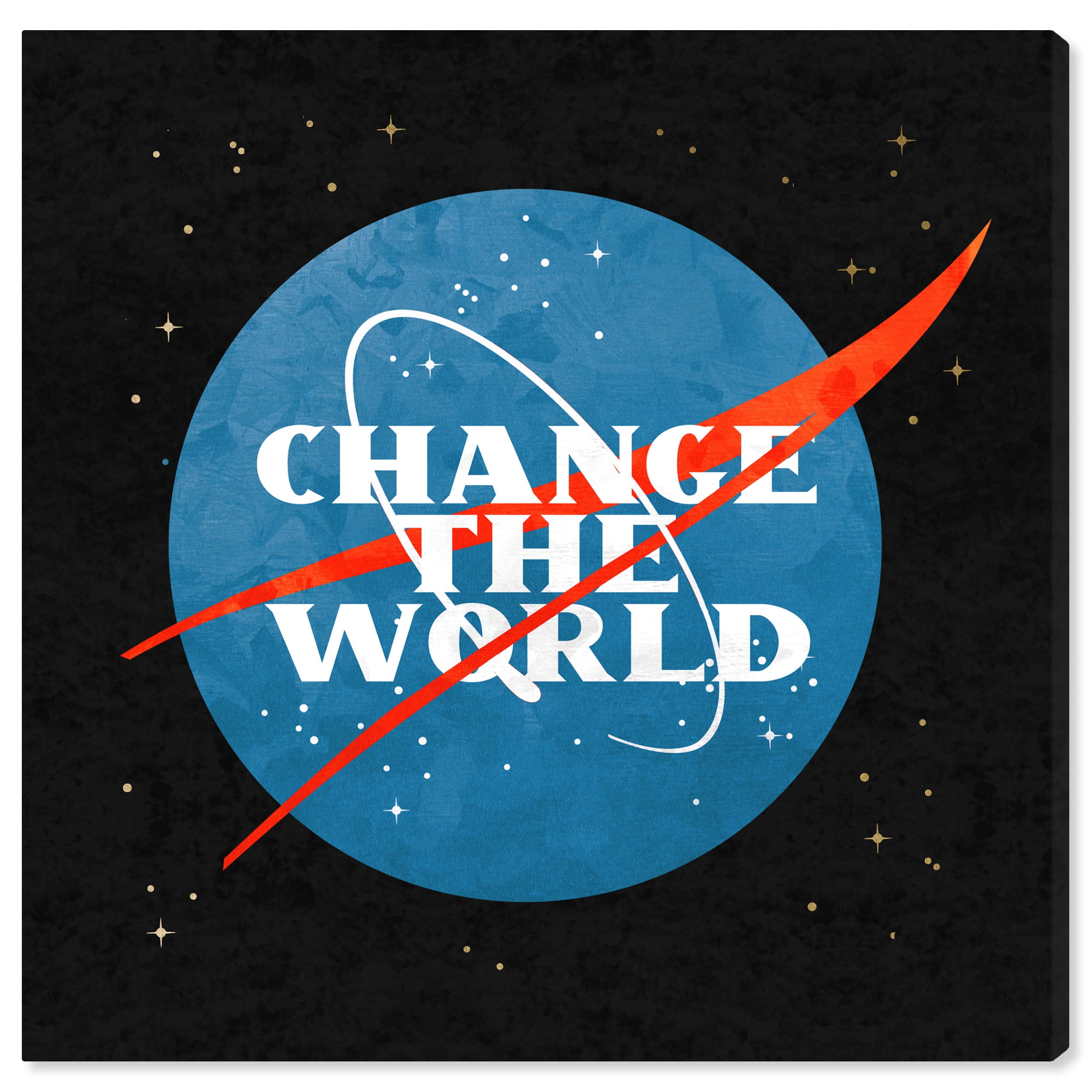 Change the World Blue and Black Canvas Motivational Quote Art