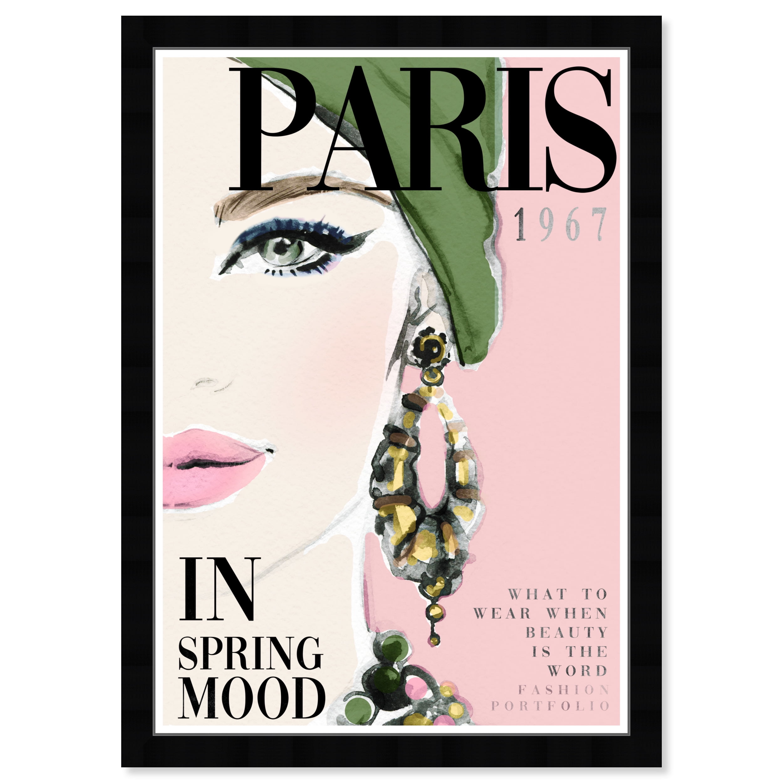 Paris Fashion Watercolor Canvas Print with Black Frame