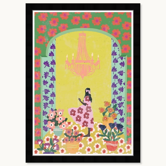 Wynwood Studio Prints Fashion Prints 15" x 21", Black Frame, Floral Vissage Chandelier