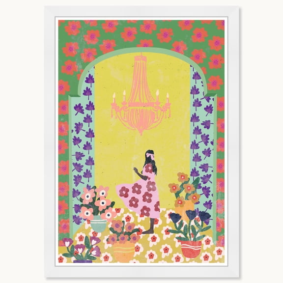 Wynwood Studio Prints Fashion Prints 15" x 21", White Frame, Floral Vissage Chandelier