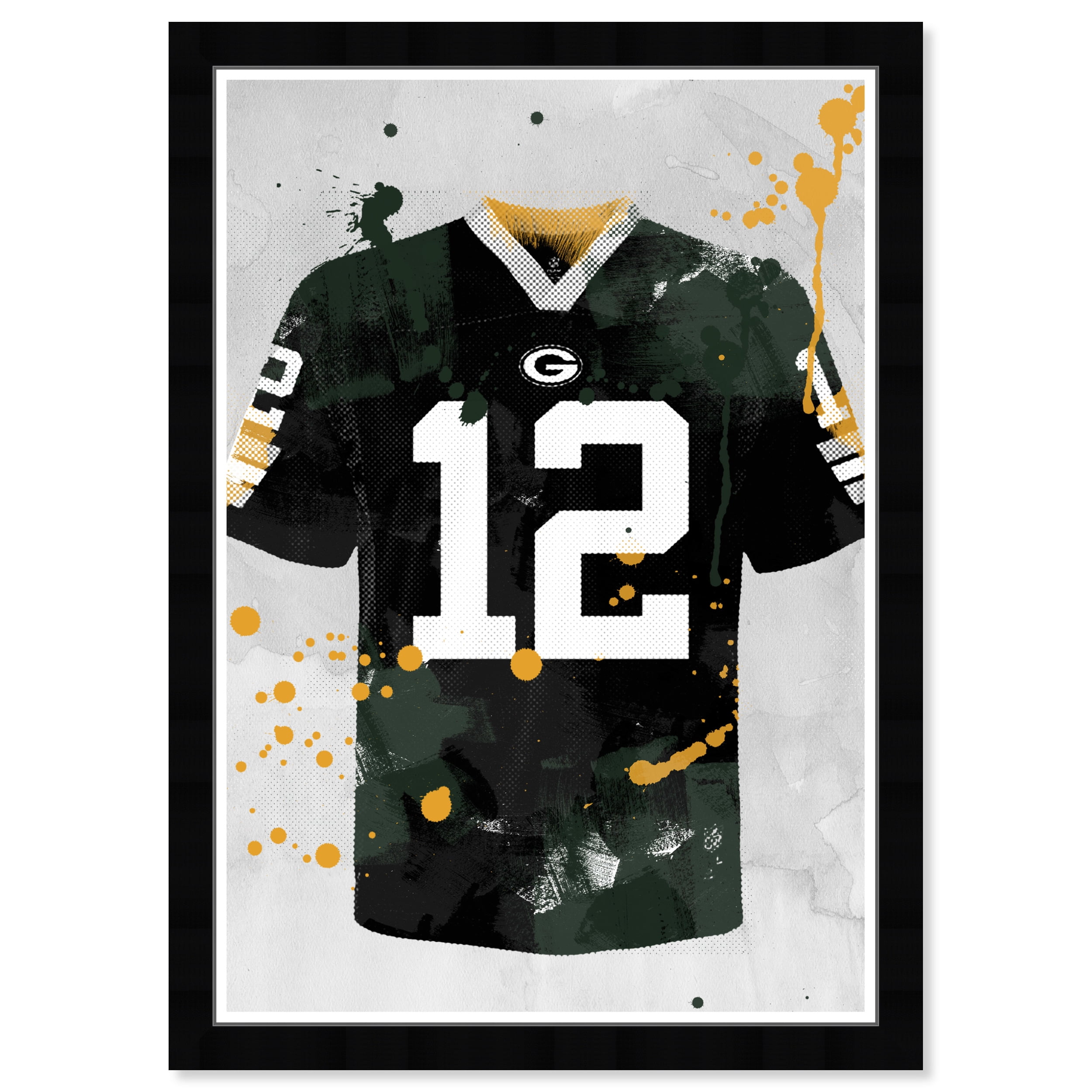 Wynwood Studio Prints Football Green Jersey Splatter Fashion and Glam Clothes Wall Art Canvas Print Black Mustard 13x19