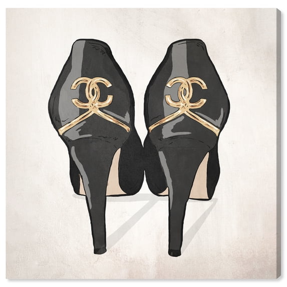 Wynwood Studio Prints Girls Favorite Pair Revamp Fashion and Glam Shoes Wall Art Canvas Print Black Metallic Gold 20x20
