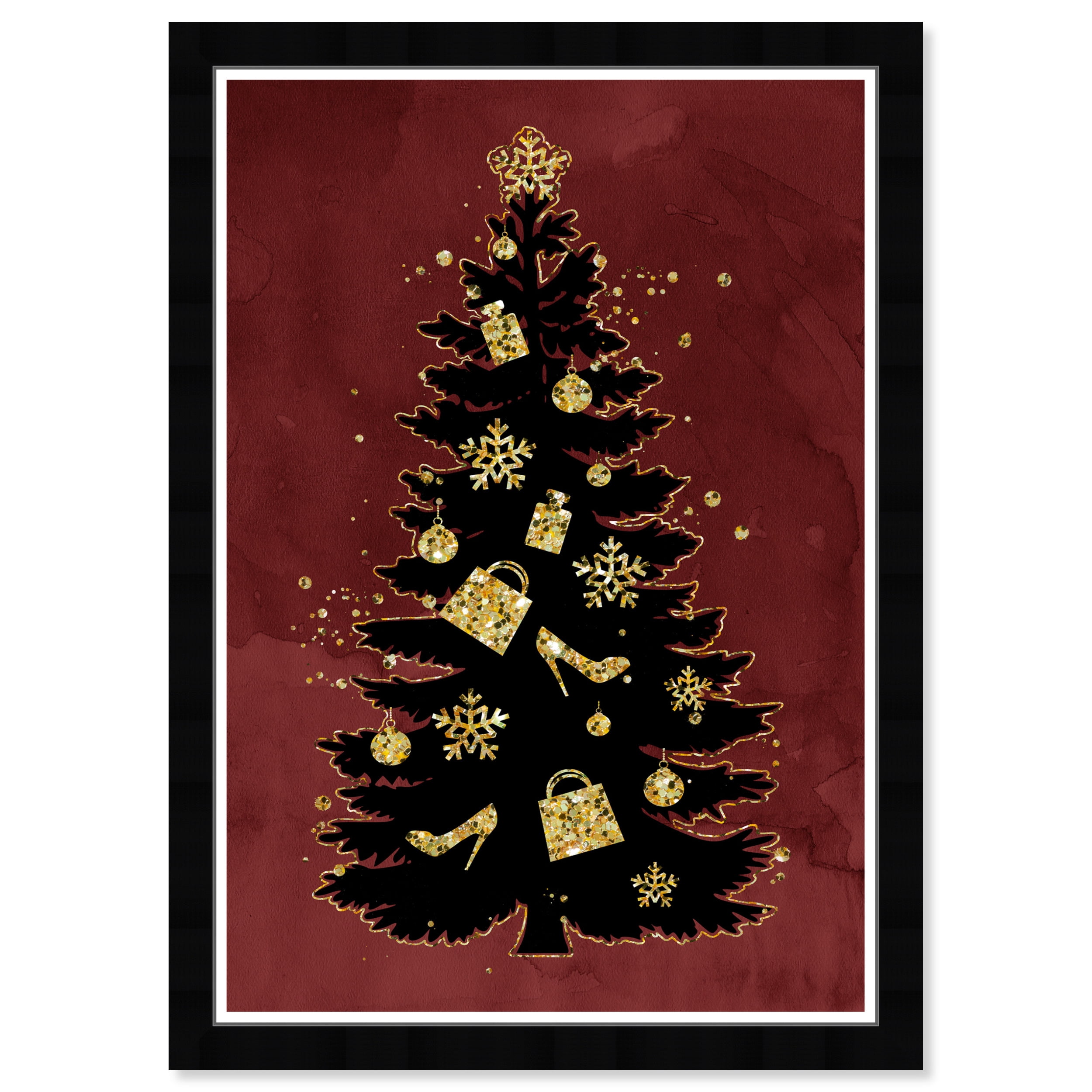 Wynwood Studio Prints Glam Holiday Tree Holiday and Seasonal Holidays Wall Art Canvas Print Gold Metallic Gold 13x19