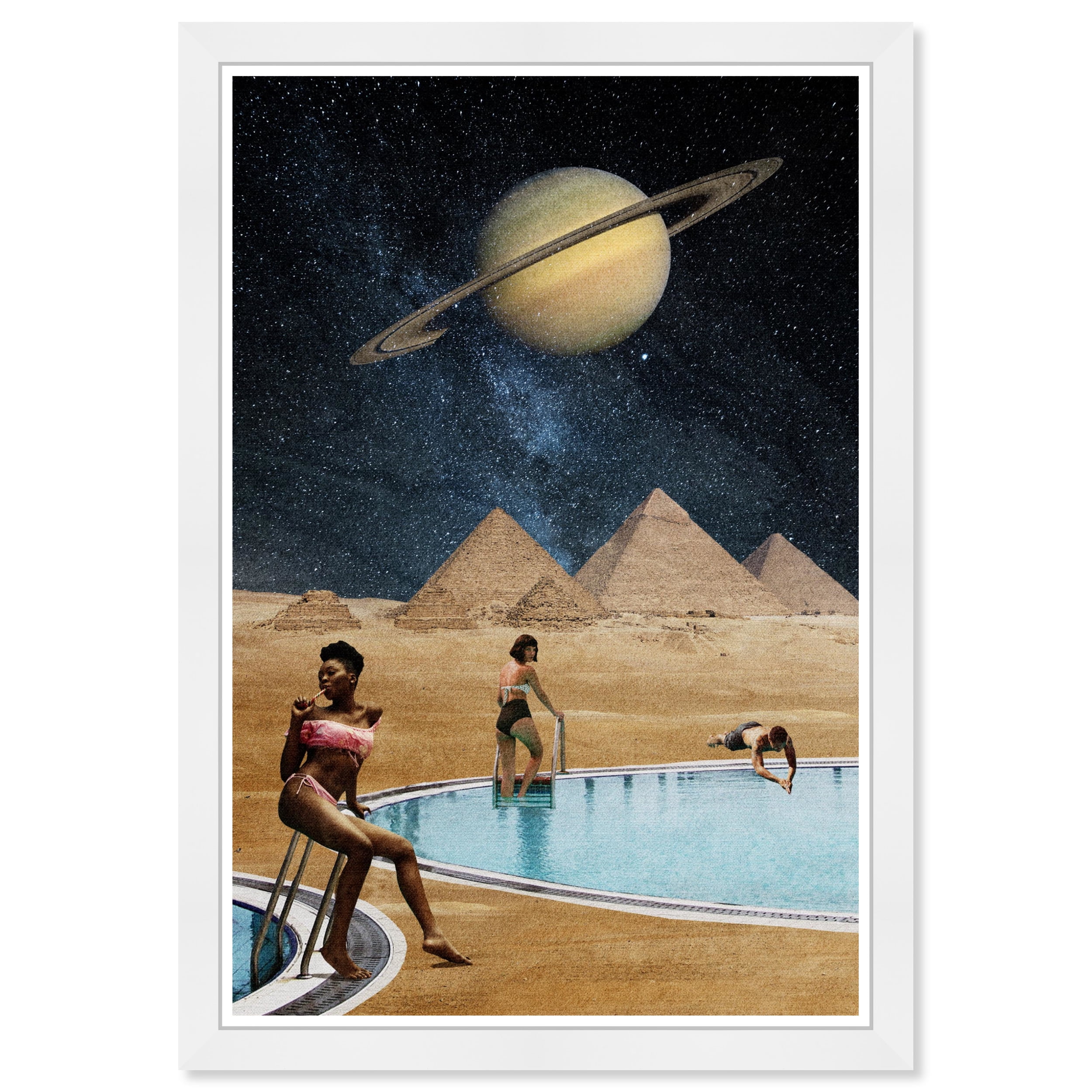 Wynwood Studio Prints Going For A Dip Astronomy and Space Planets Wall Art Canvas Print Brown Beige 13x19