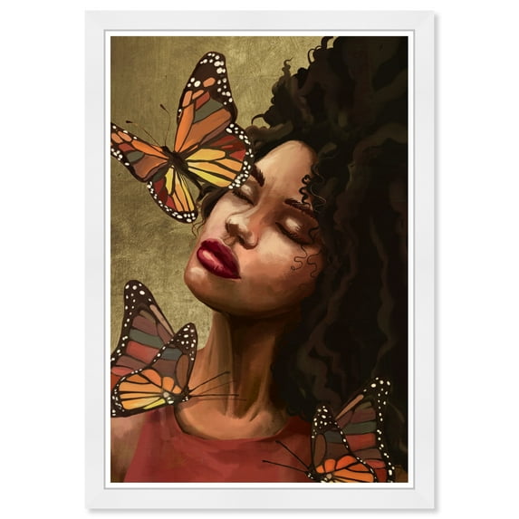 Wynwood Studio Prints Golden Fall Butterflies Fashion and Glam Portraits Wall Art Canvas Print Gold Metallic Gold 13x19
