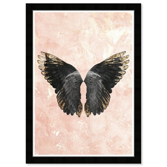 Wynwood Studio Prints Golden Feather Down Black Fashion and Glam Wings Wall Art Canvas Print Black Metallic Gold 13x19