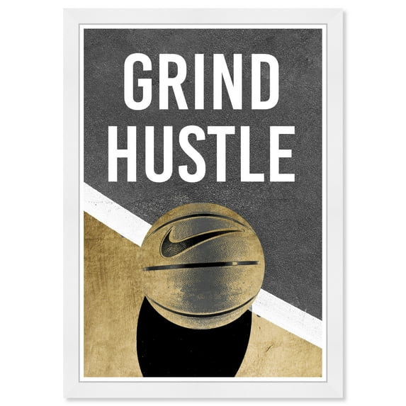 Wynwood Studio Prints Grind Hustle Golden Basketball Typography and Quotes Inspirational Quotes and Sayings Wall Art Canvas Print Gold Metallic Gold 13x19