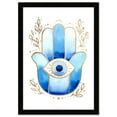 thumbnail image 1 of Wynwood Studio Prints Hamsa in Blue Spiritual and Religious Religion Wall Art Canvas Print Blue Metallic Gold 13x19, 1 of 3