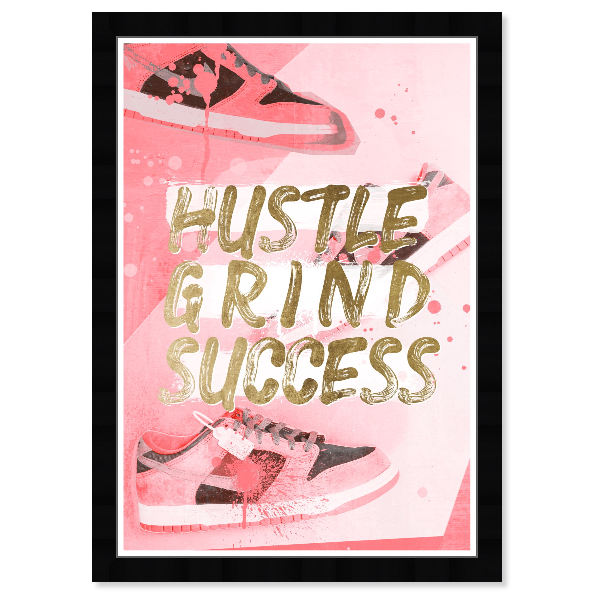 Wynwood Studio Prints Hustle Grind Pink Sneakers Typography and Quotes Motivational Quotes and Sayings Wall Art Canvas Print Pink Metallic Gold 13x19