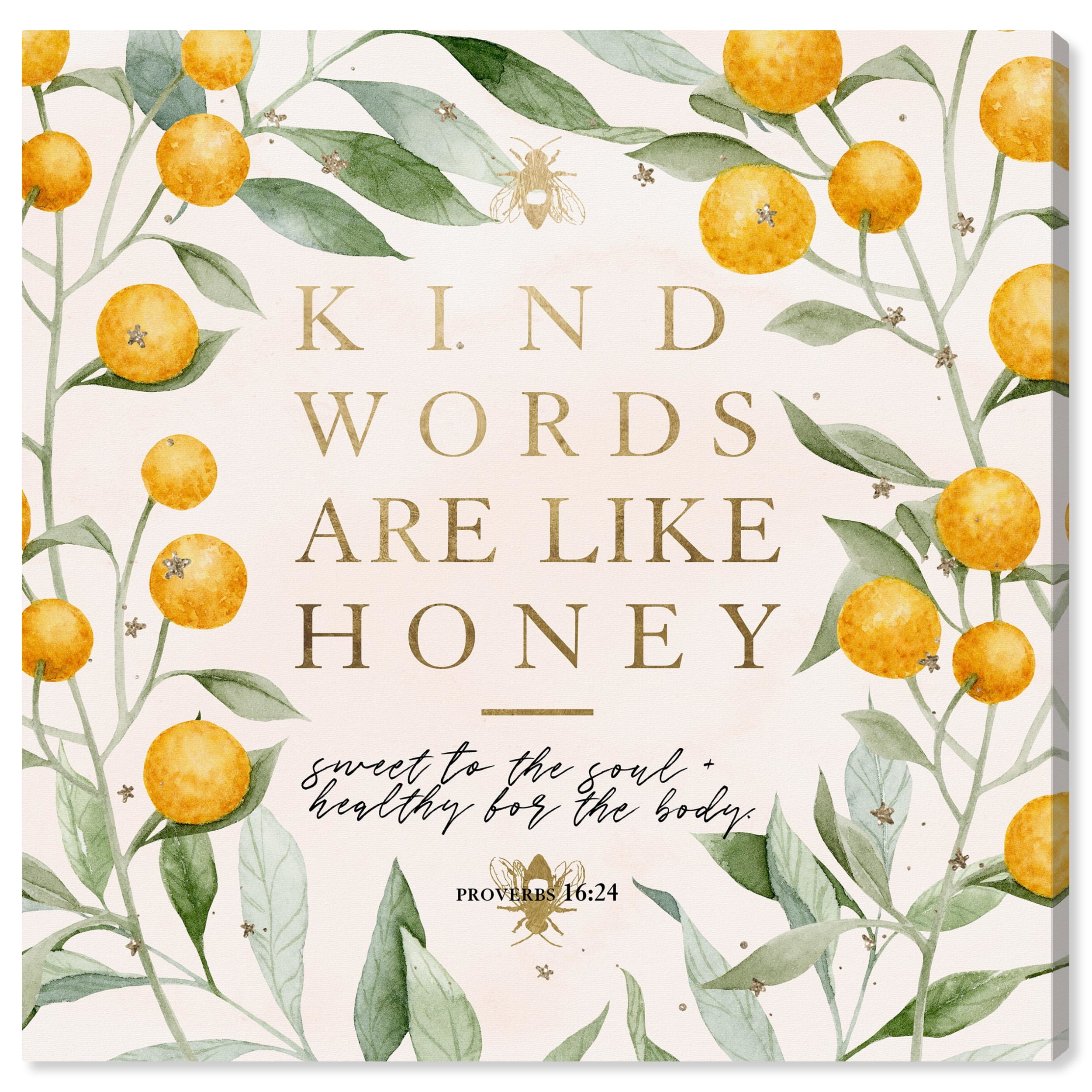Kind Words Honey Green and Yellow Motivational Quote Canvas Art 30x30