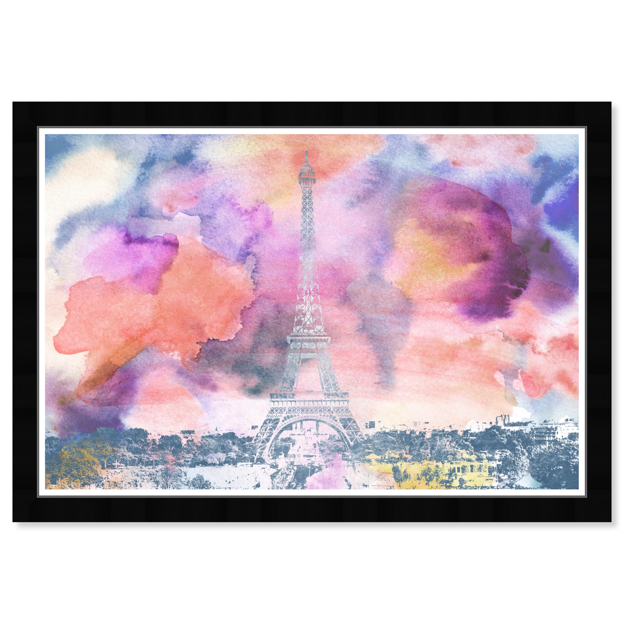 Wynwood Studio Prints Paris Eiffel Watercolor Cities and Skylines European Cities Wall Art Canvas Print Pink 19x13