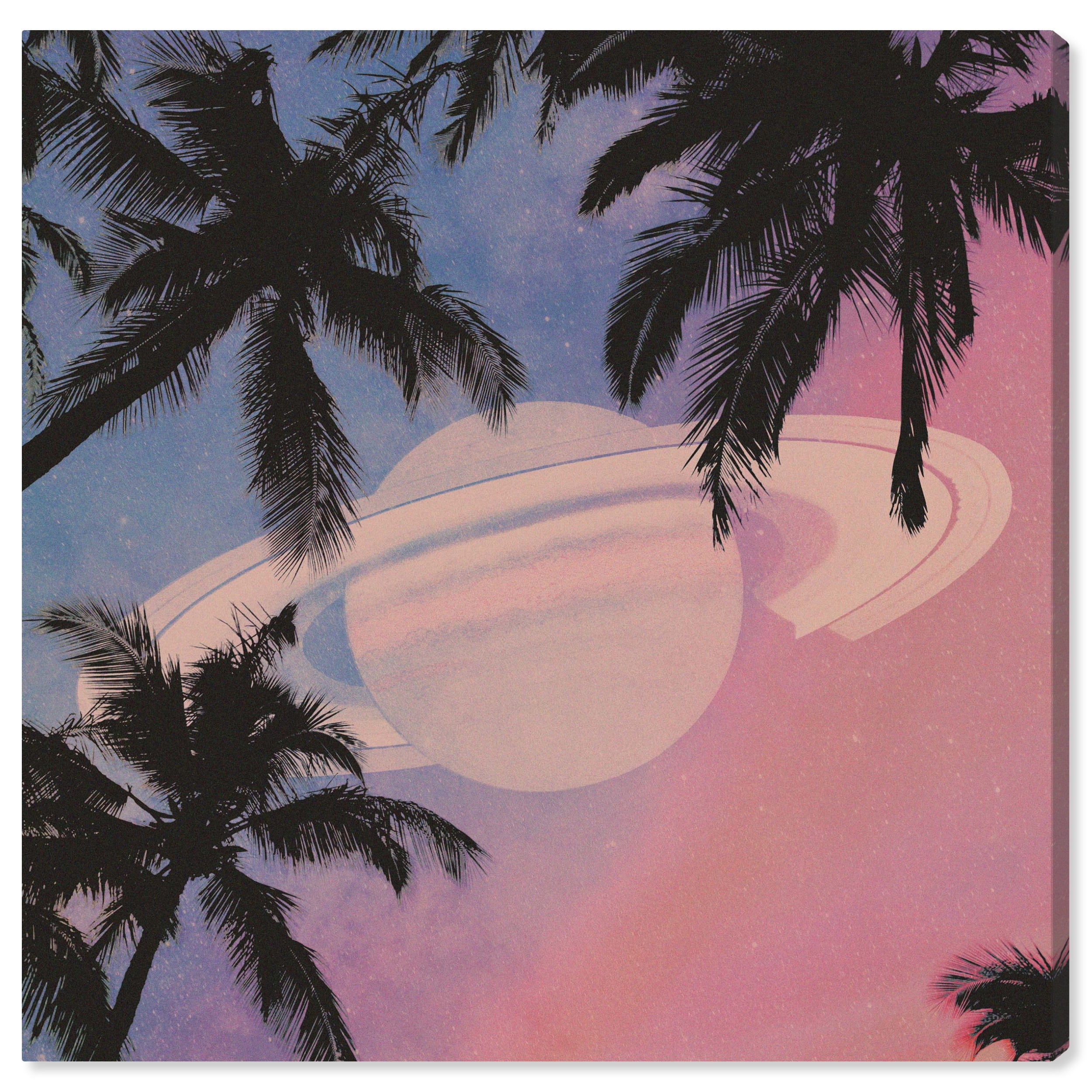 Wynwood Studio Prints Saturn Beach Vibe Astronomy and Space Planets Wall Art Canvas Print Pink 12x12