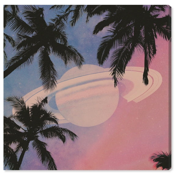 Wynwood Studio Prints Saturn Beach Vibe Astronomy and Space Planets Wall Art Canvas Print Pink 20x20