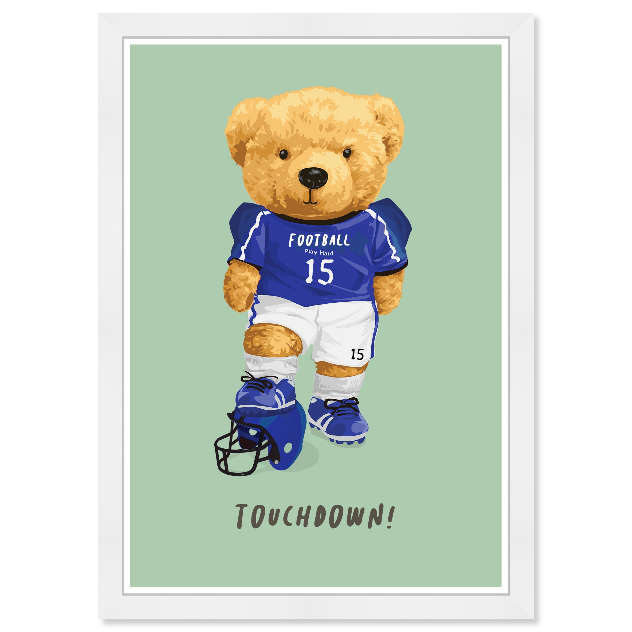 Wynwood Studio Prints Touchdown Bear Sports and Teams Football Wall Art Canvas Print Blue Pastel Green 13x19