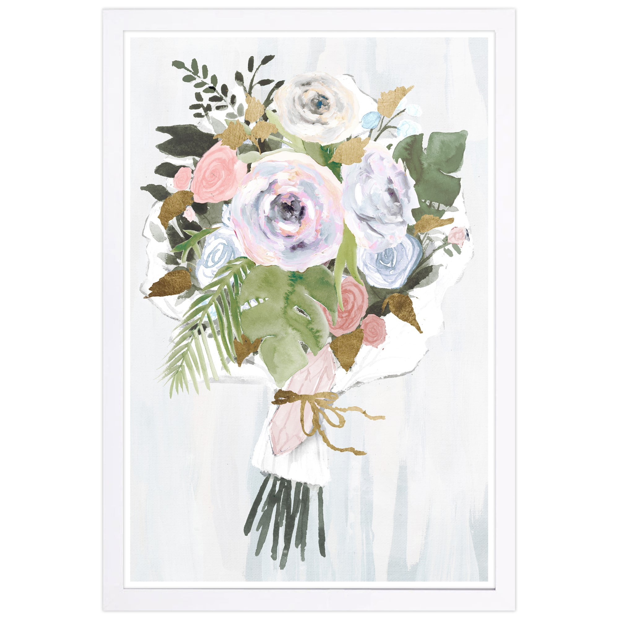 Green and Pink Floral Botanical Framed Wall Art Print, 13" x 19"